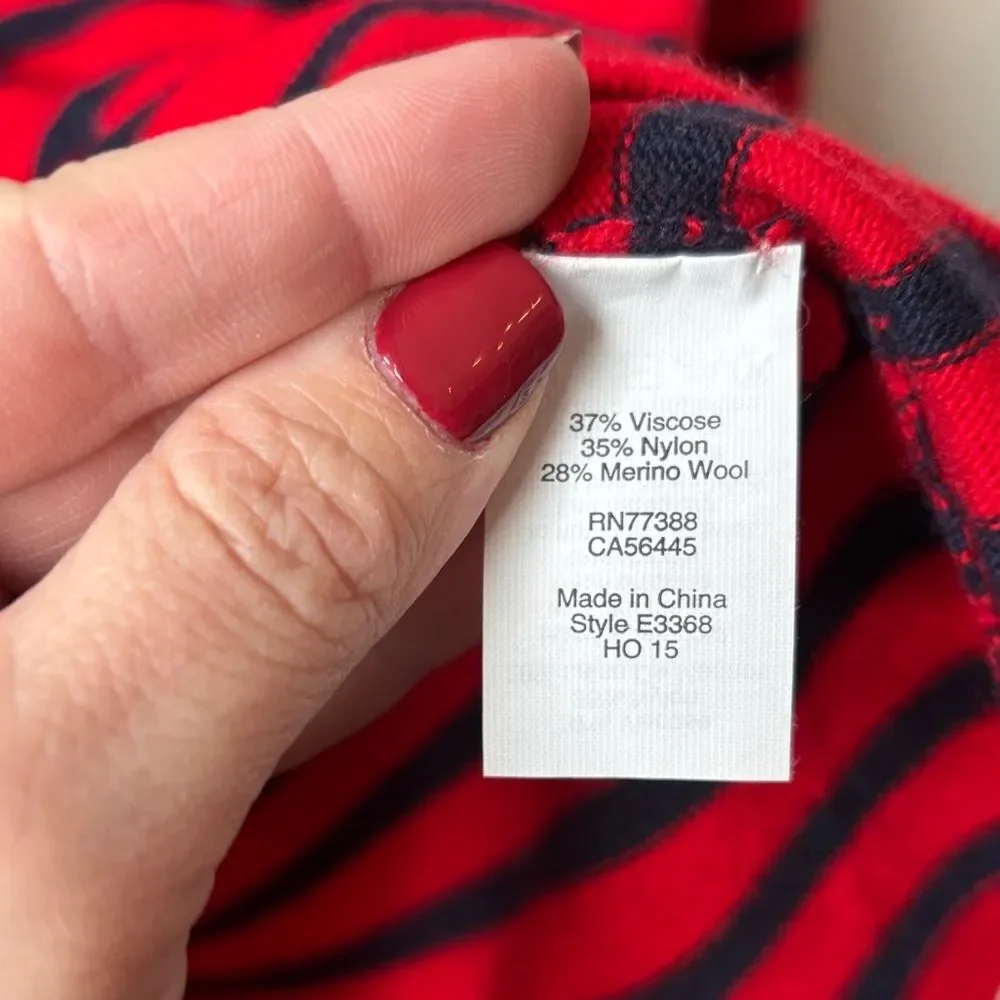 J. Crew Breton-Striped Women's Navy Red Gem Rhinestone sweater wool top Med EUC